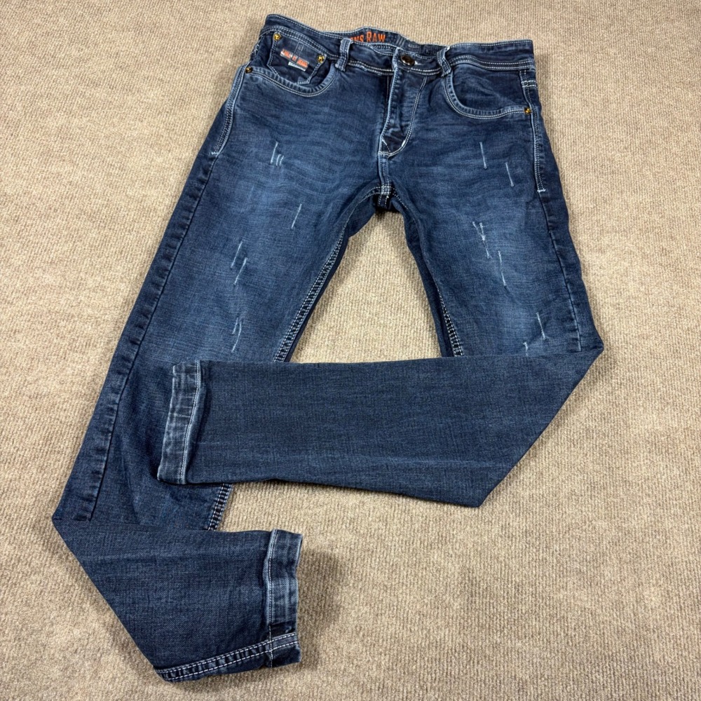 Zhill JNS Raw Mens Slim Fit Dark Wash Distressed Denim Jeans Size 30
